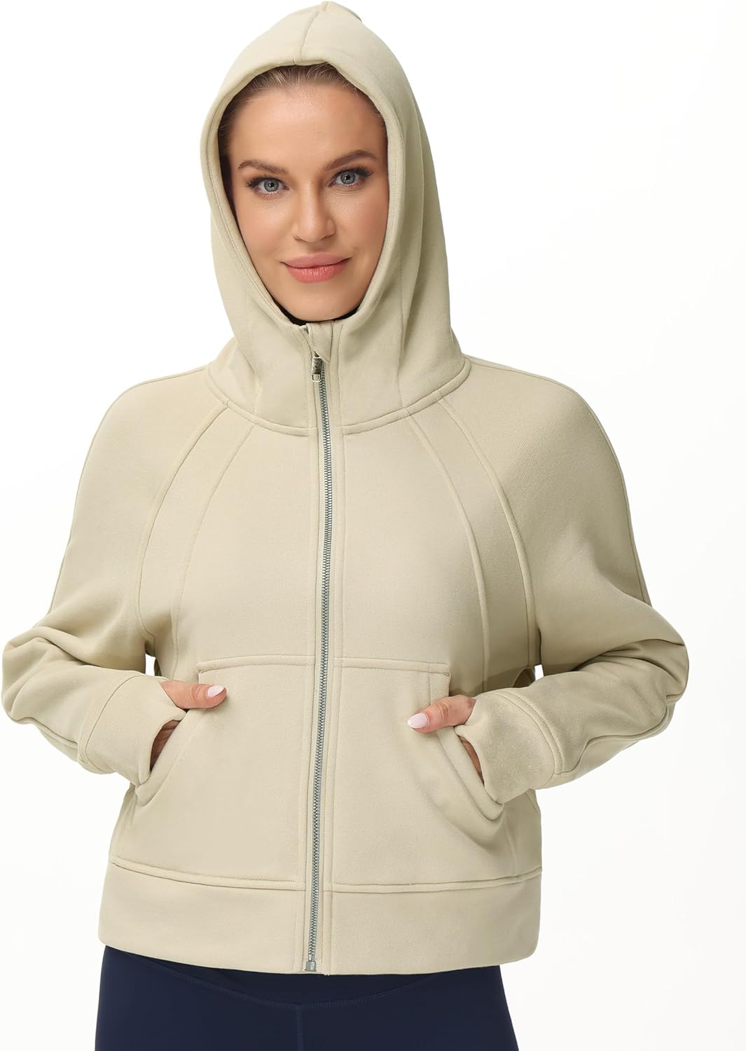 THE GYM PEOPLE Women's Full-Zip Up Hoodies Jacket Fleece Workout Crop Tops Sweatshirts with Pockets Thumb Hole - Image 4