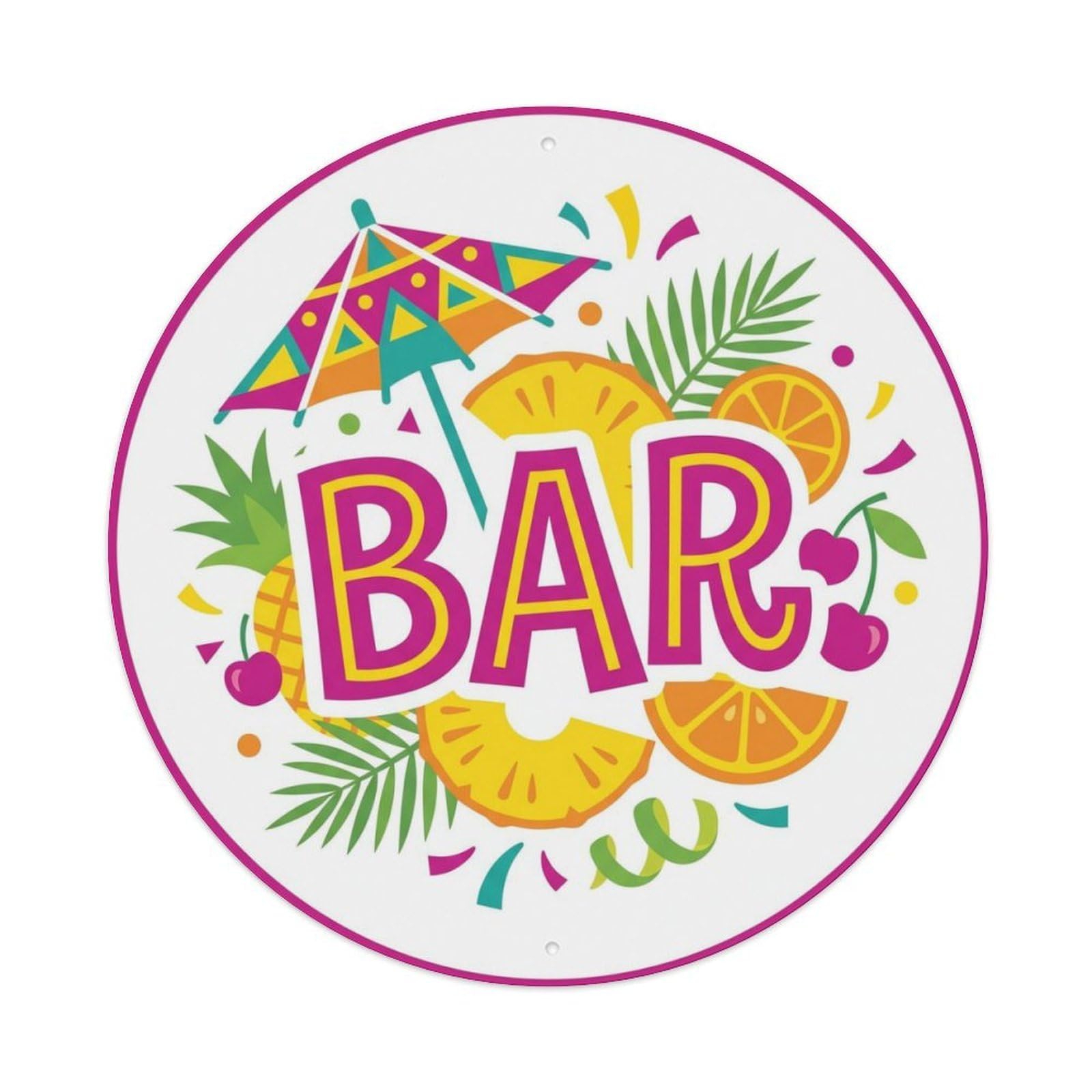 BAR Magenta Lounge Emblem Metal Tin Sign Plaque Wall Decor for Cafe, Club Bar, Office, Home Garden Round Metal Poster 8x8Inch