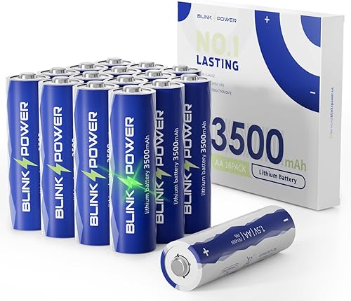 Blinkspower Paquete de 16 baterías de litio AA, 3500 mAh NO.1 de duración de 1.5 V doble A, batería de litio No recargable