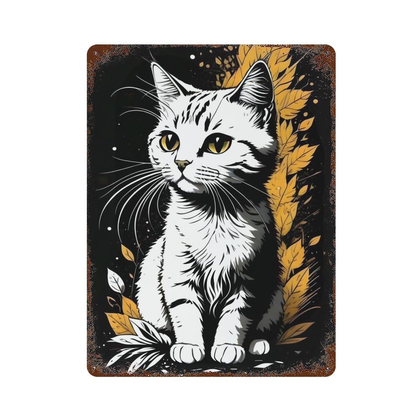 Cute Cate Rustic Tin Plaque 15.7"x11.8", for Shed, Workshop And Garage Wall Decor, Shabby Chic Decor