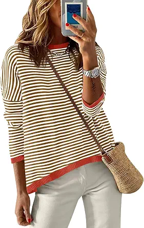 ANRABESS Women's Striped Sweater Long Sleeve Casual Top