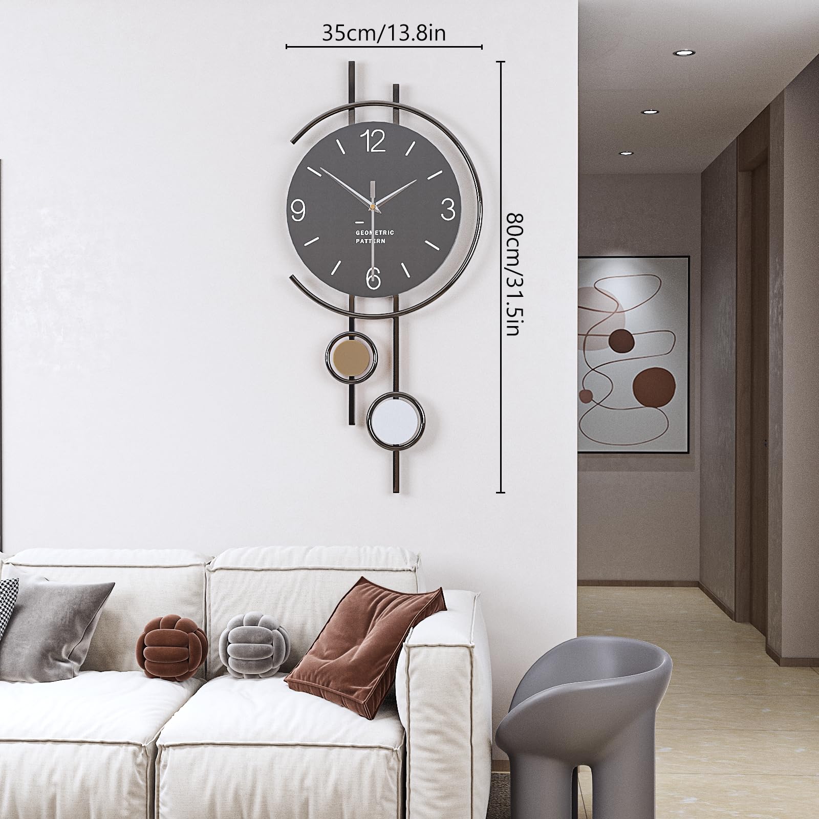 Modern Wanduhr Kreativ Minimalistisch Metallrahmen Dekorative Wanduhren Stumm ohne Tickgeräusche Batteriebetrieben Quarzuhr Art Decor für Wohnzimmer Schlafzimmer Büro Küche, Schwarz