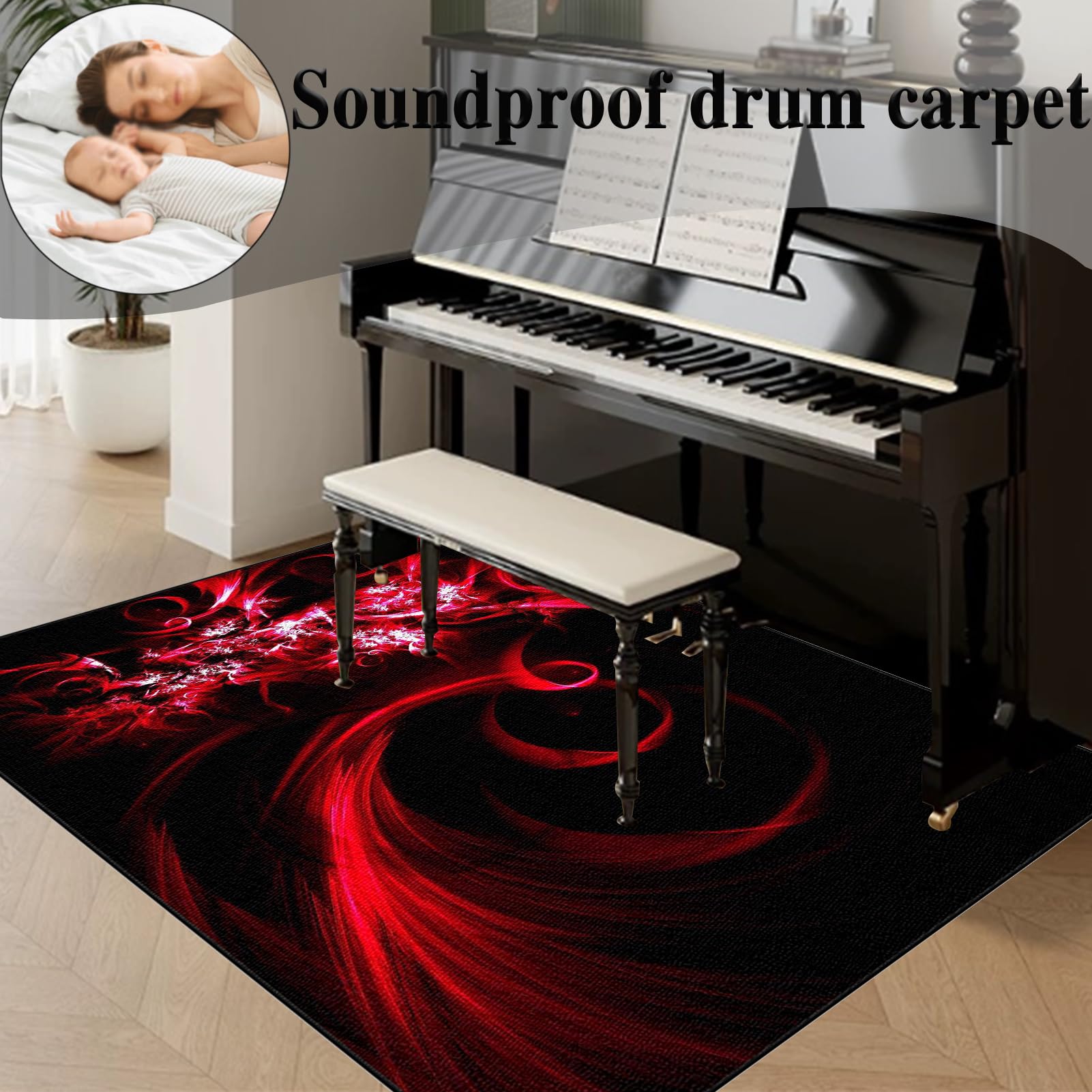Tapis de Batterie Insonorisé, Tapis insonorisant pour Batterie électronique, Tapis pour Batterie Acoustique, Tapis de Tambour Anti-Bruit antidérapant, Tapis Acoustique Batterie 120 x 90 cm