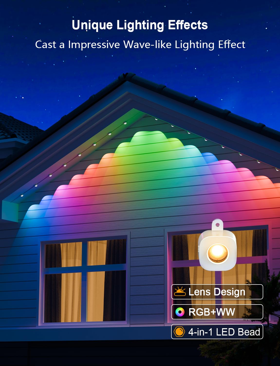 ANGELHALO Permanent Outdoor Lights, 100ft Smart Outdoor Lights with 72 LED Lights, Cool/Warm Eaves Lights IP65 Waterproof for Christmas, Halloween, Party, Compatible with Alexa, Google Assistant