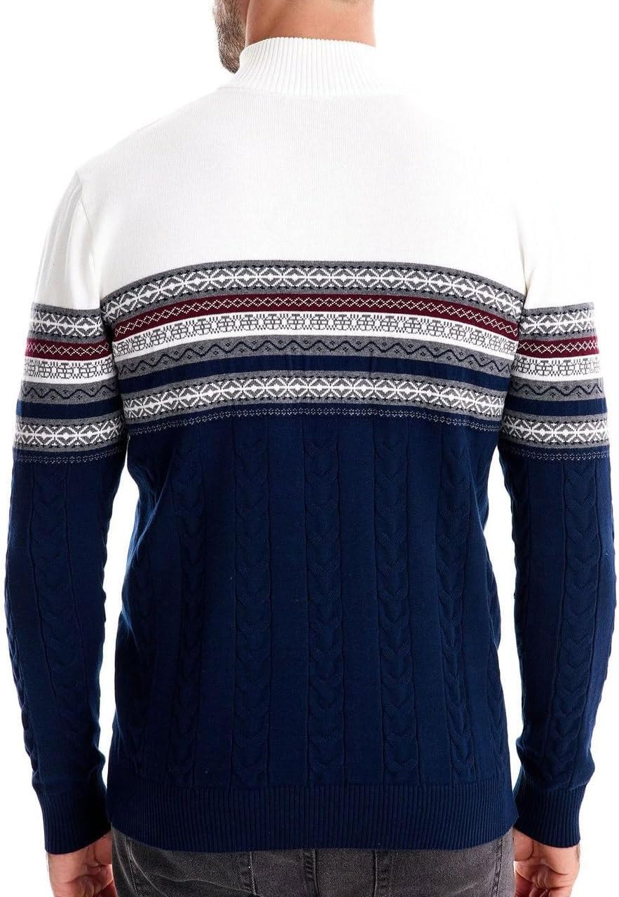 Winter Men's Stand Collar Sweater Half Chain Cotton Men's Splicing Casual Knitted Sweater