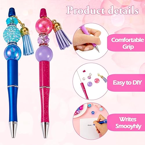 Miniatura 10 de Beadthoven Bolígrafo de cuentas de Navidad, bolígrafo de cuentas con 56 cuentas de chicle, cuentas surtidas, kit de fabricación de bolígrafos para