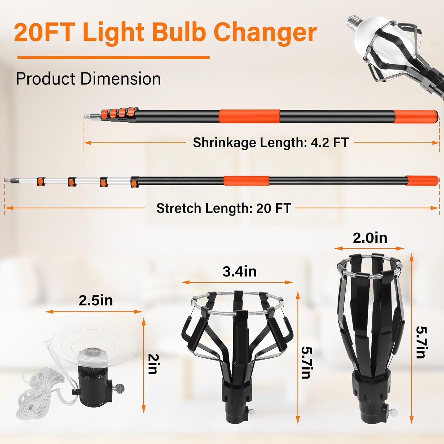 light bulb changer for high ceilings with extension pole 20ft,28ft reach light bulb extension pole changer with baskets and suction cup for high ceilings and recessed lights