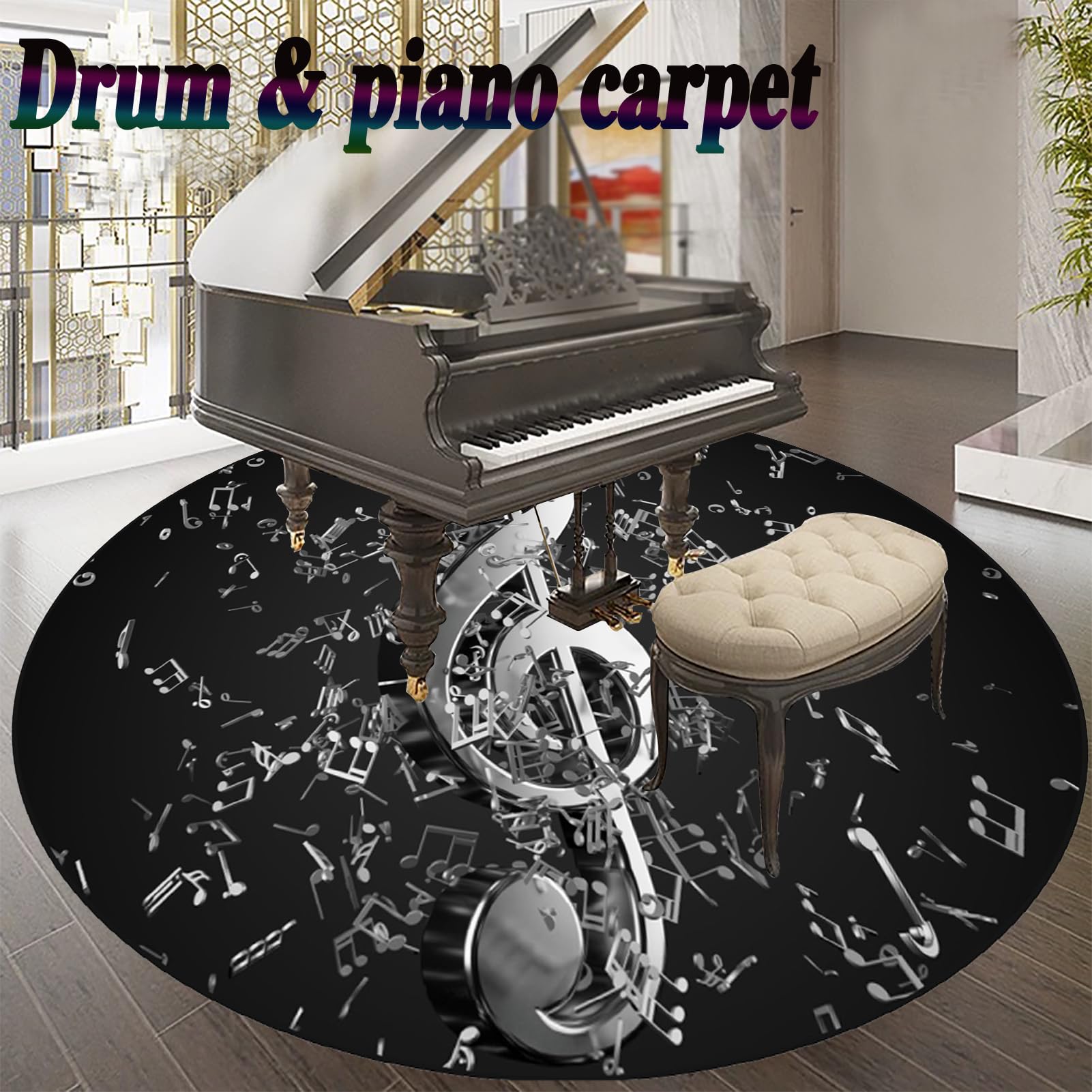 Tapis de Tambour antidérapant Rond Tapis pour Batterie Acoustique Tapis Insonorisé pour Tapis Batterie électronique Grosse Caisse Batteries Caisse Claire Instruments de Musique Tapis de Sol 120 cm