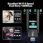 AX1800 WiFi 6 USB Adaptateur, jusqu'à 1800 Mbps, Adaptateur de réseau sans fil sans pilote avec double antennes à haute tension, USB 3.0 Wi-Fi Dongle, OFDMA, MU-MIMO, WPA3 Sécurité, Plug & Jouer pour Windows 10/11