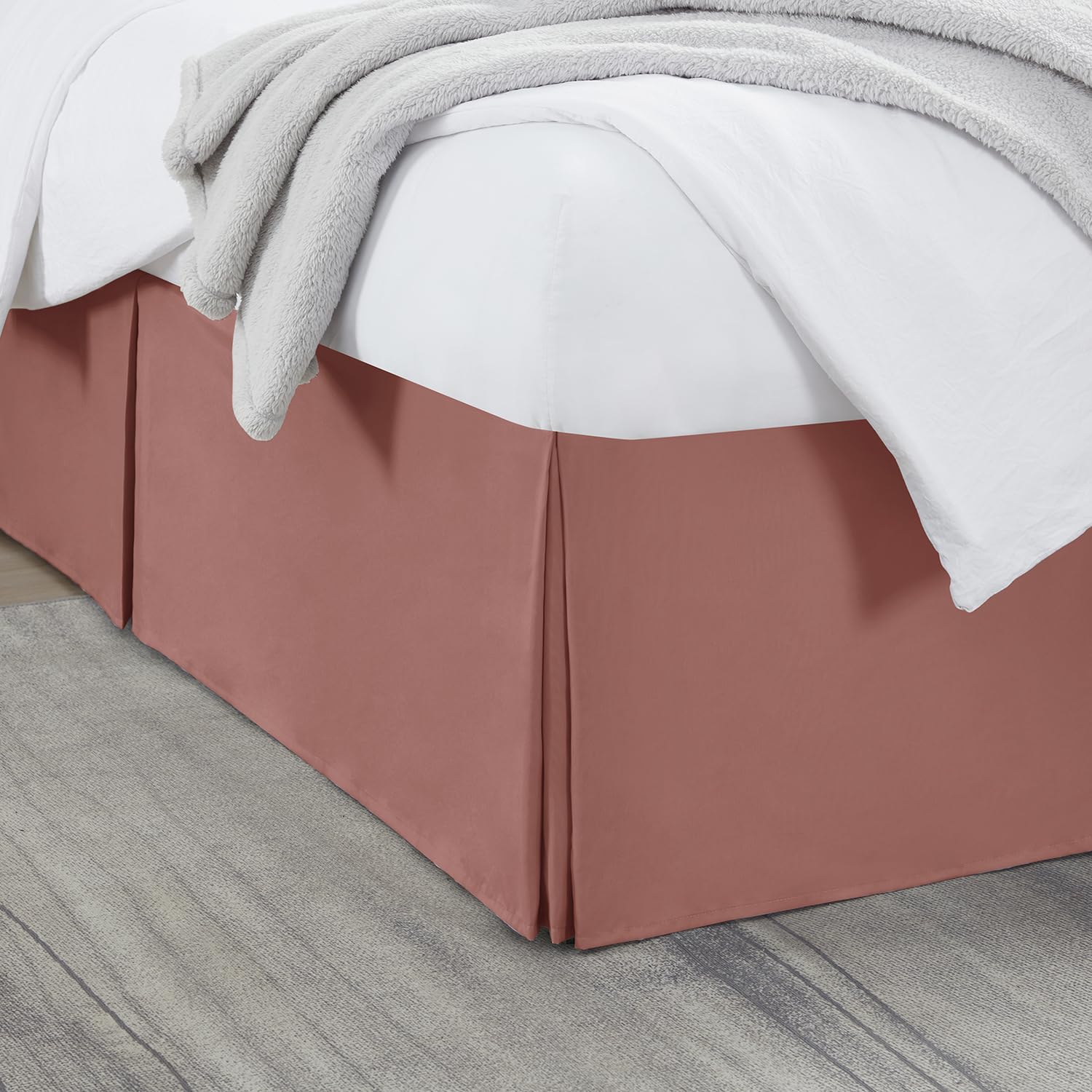 Nestl Pink Clay Full XL Bed Skirt - Full XL Size Bed Skirt 14 Inch Drop - Brushed Microfiber Bed Skirts - Hotel Quality Pleated Bed Skirt - Shrinkage &amp; Fade Resistant