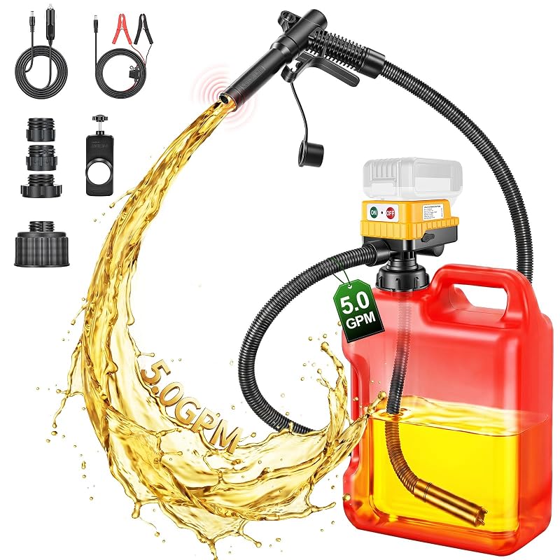 Bomba portátil de transferência de combustível 18,9 L/min com parada automática, 5 adaptadores e 3 opções de alimentação YEARTOP 206164