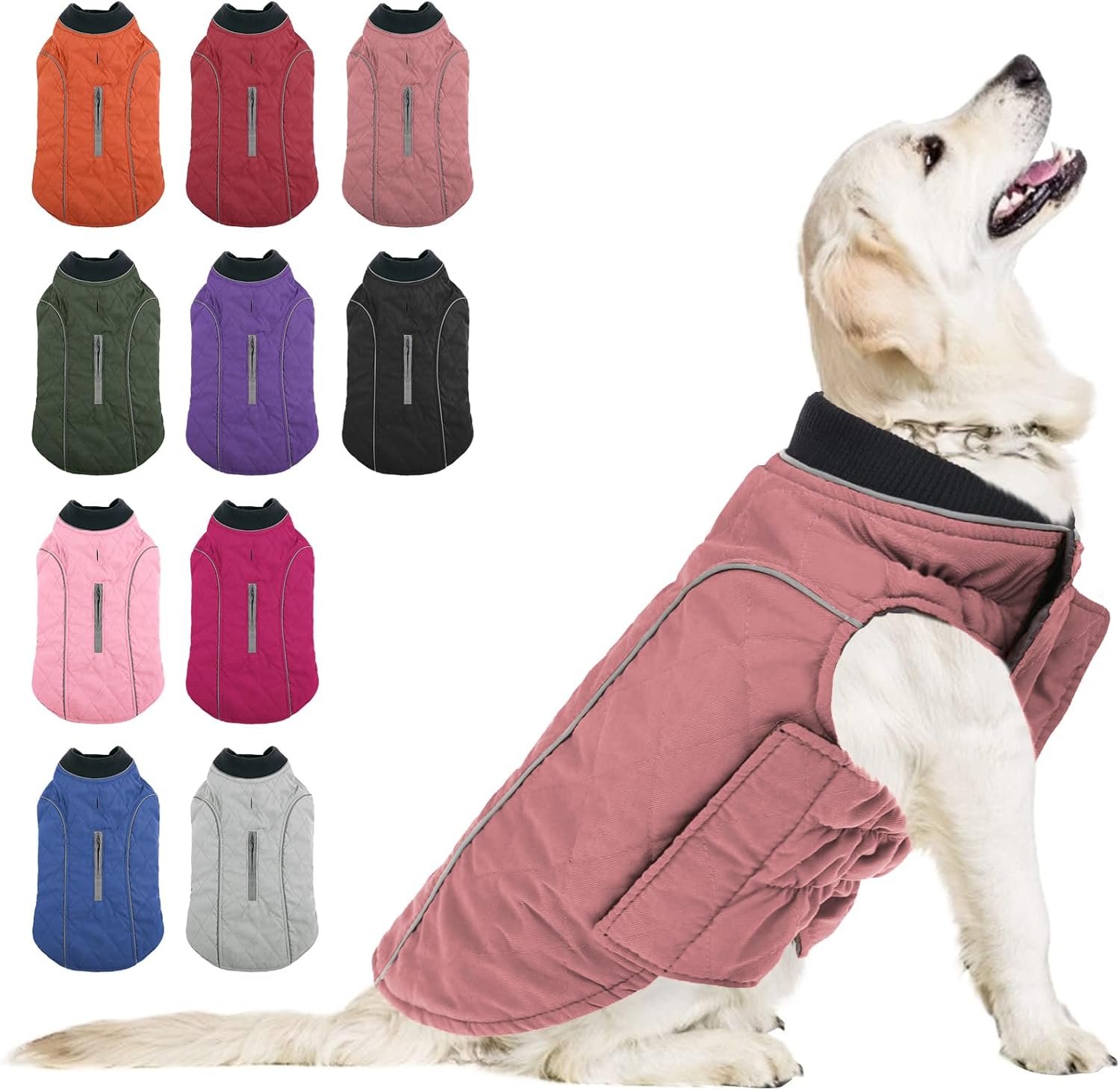 KOESON Dog Winter Jacket, Thick Padded Warm Dog Coat with