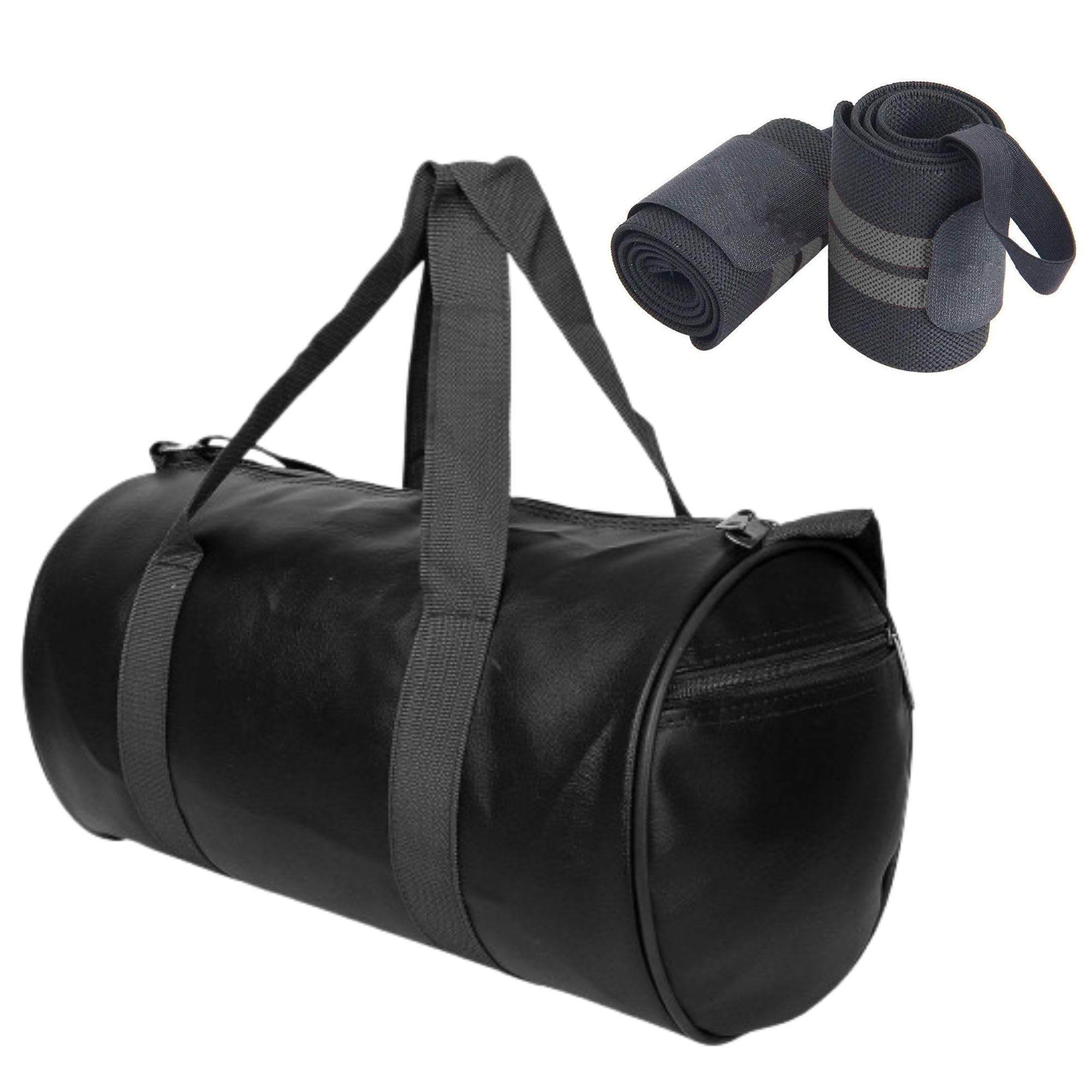 cool indians Pack of 2 Combo Pu-Leather Gym Bag Black Gym Duffel Bag with Shoulder Strap for Men's & Women's with Grey Wrist Support Band for Daily Exercise., 23 Cm (Black)-picture-14