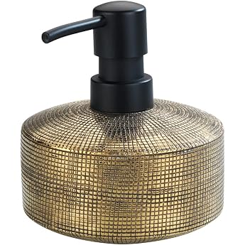 WENKO Rivara Soap Dispenser Refillable Soap Dispenser for Liquid Soap and Lotion Made of High-Quality Ceramic Washing Up Liquid Dispenser for the Kitchen Hand-Painted Diameter 10.5 x 12 cm Capacity 400 ml Gold