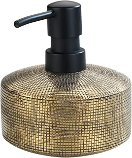 WENKO Dispenser sapone Rivara, dosatore di sapone riempibile per sapone liquido e lozione, in pregiata ceramica, dipinto a mano, Ø 10.5 x 12 cm, capienza 400 ml, colore Oro