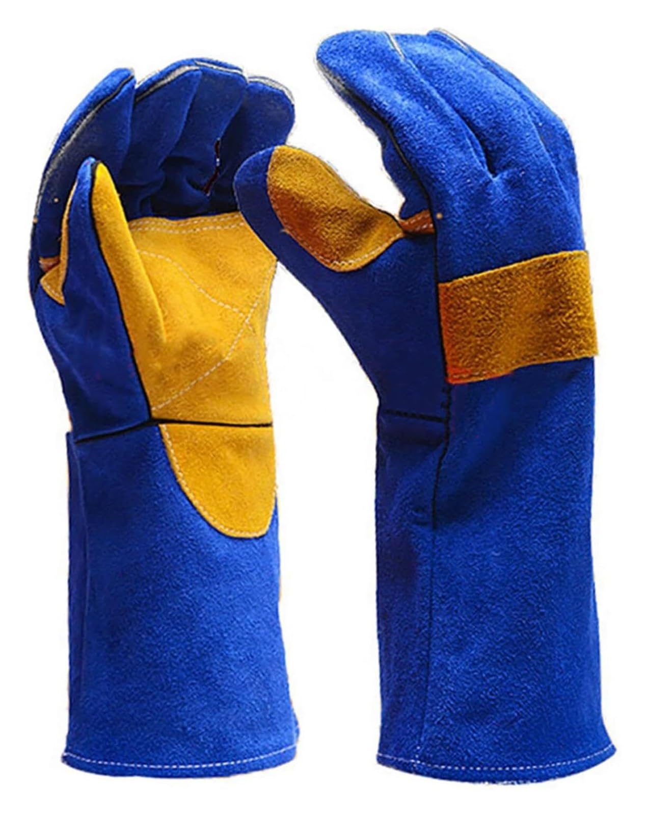 Gants de jardinage, gants de soudage en cuir, lot de 2 paires, gants de travail de soudeur TIG MIG en daim de vache 40 cm avec doublure, gants longs chauffants
