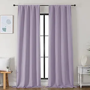 Simplebrand Ava Lilac Blackout Curtains for Bedroom 96 Inches Long 2 Panels, Solid Thermal Insulated, Energy Saving Nursery Window Treatment Curtains Blackout Drapes, W40 x L96 Inch, Lilac