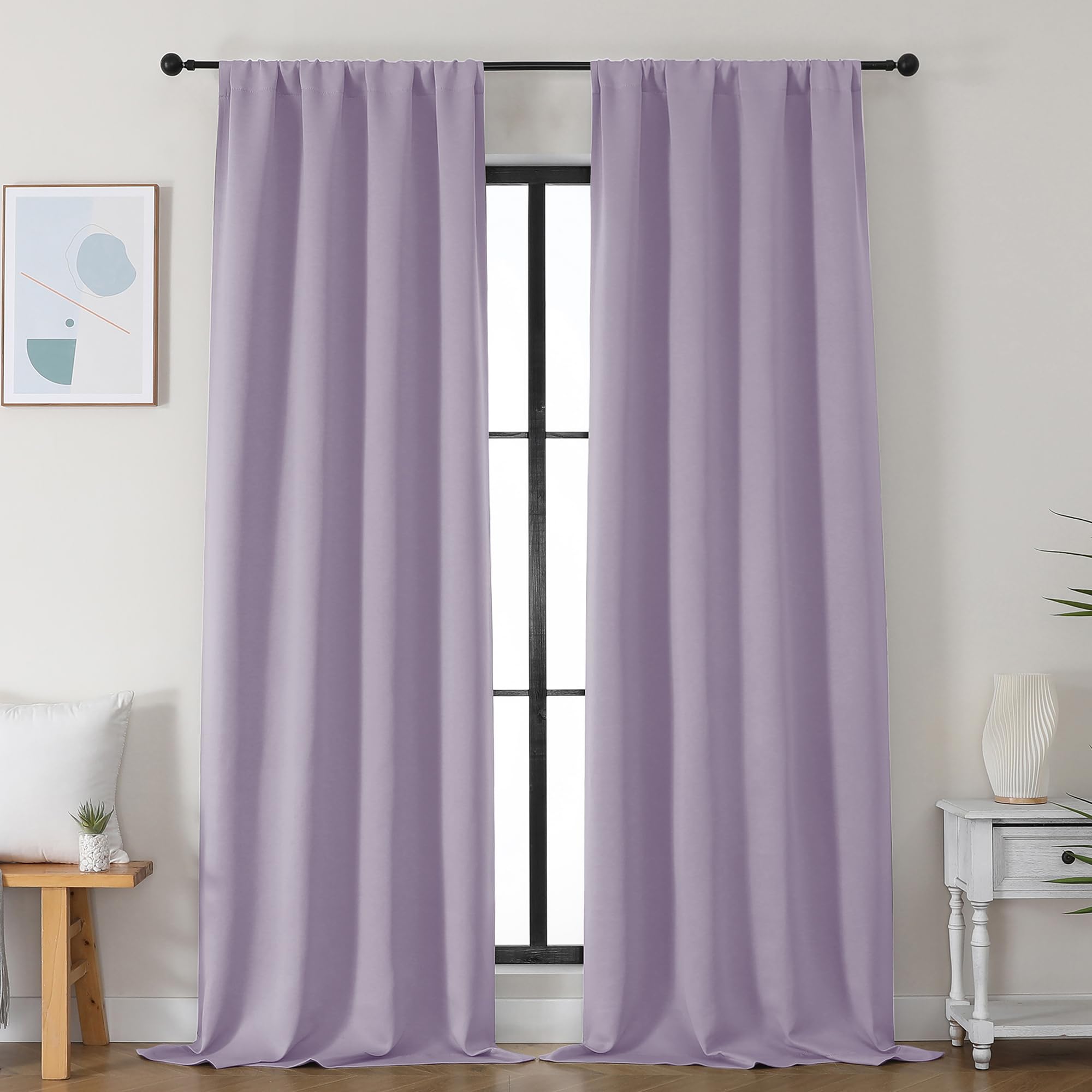 Simplebrand Ava Lilac Blackout Curtains for Bedroom 96 Inches Long 2 Panels, Solid Thermal Insulated, Energy Saving Nursery Window Treatment Curtains Blackout Drapes, W40 x L96 Inch, Lilac โ image 1