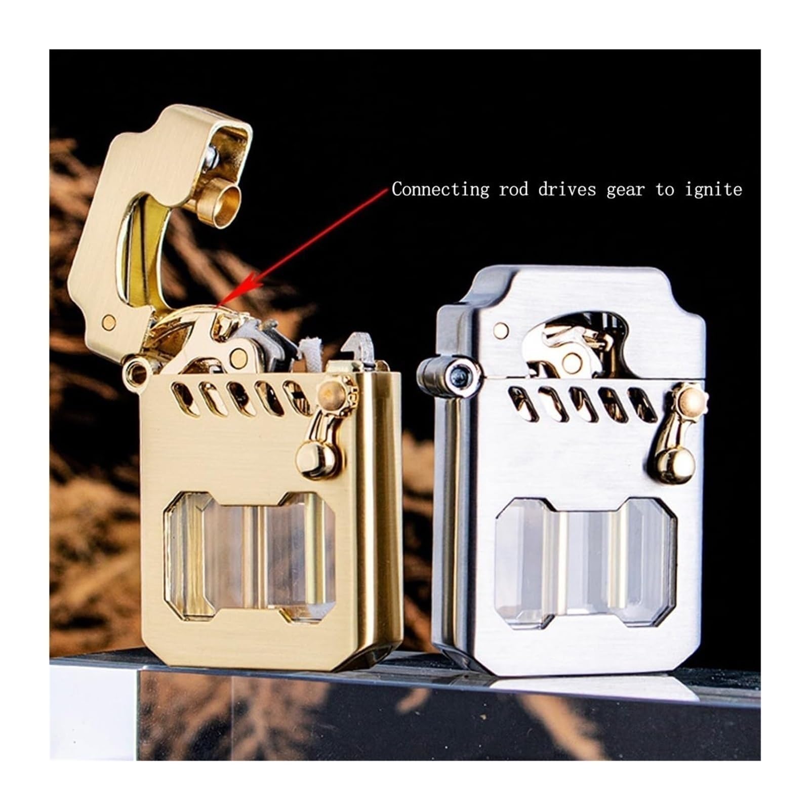 Windproof Old-fashioned Kerosene Lighter Refillable Lighter Pure Copper with Rocker Ignition visual fuel window Leak-proof Oil(Black)