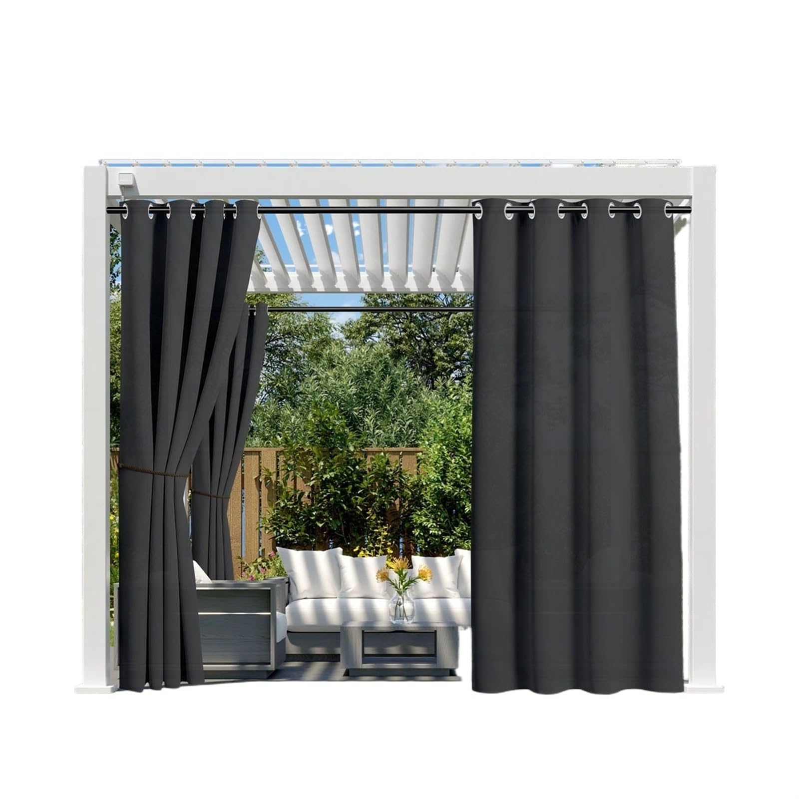 Zymjzbetic Pergola Curtain 1PC, Waterproof Outdoor Grommet Curtain For Patio Gazebo Front Porch Pergola(Black,GROMMET TOP_W91 X H213)