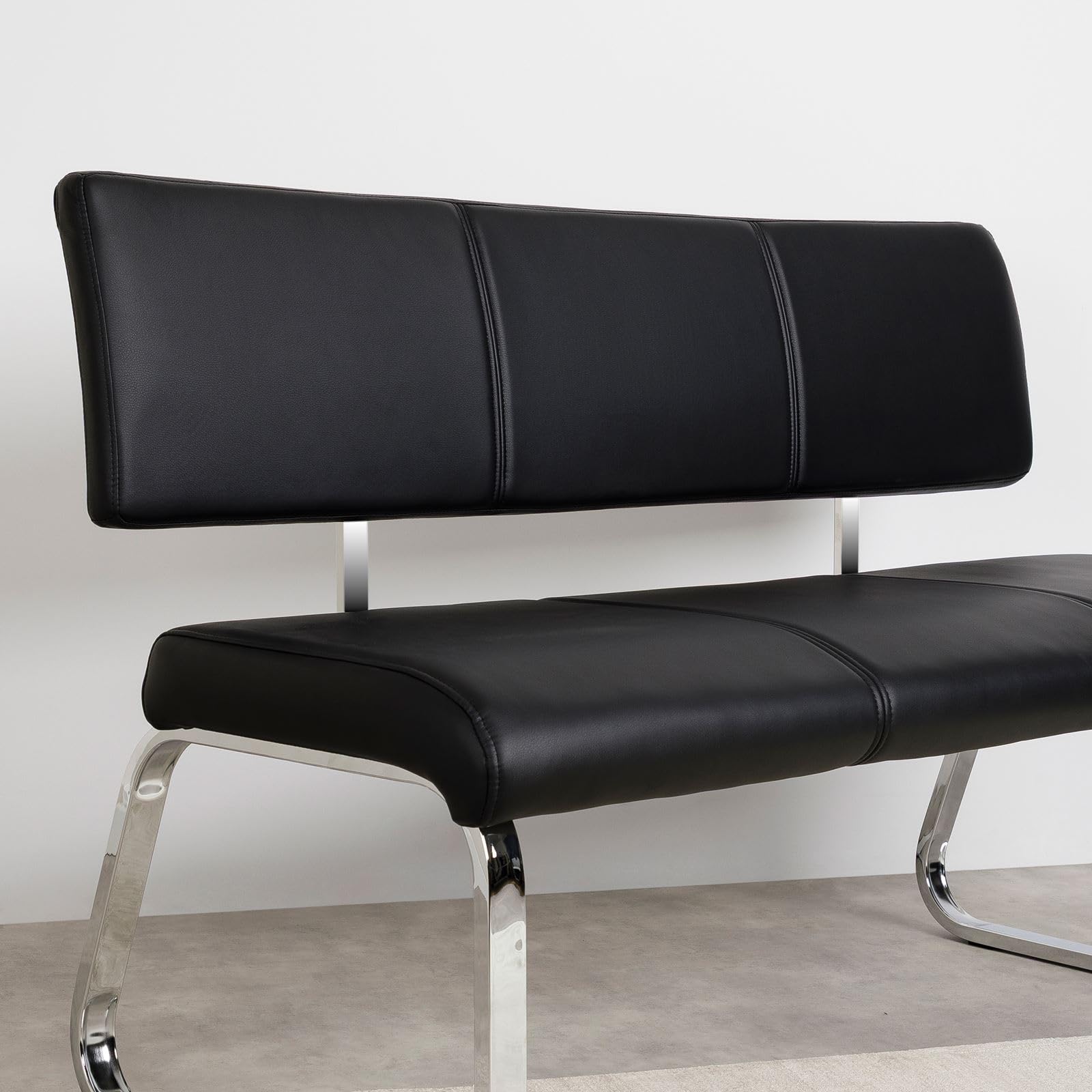 IDIMEX Banc Design Vilas siège avec 3 Places, Banquette au piètement chromé et Dossier au revêtement synthétique Noir