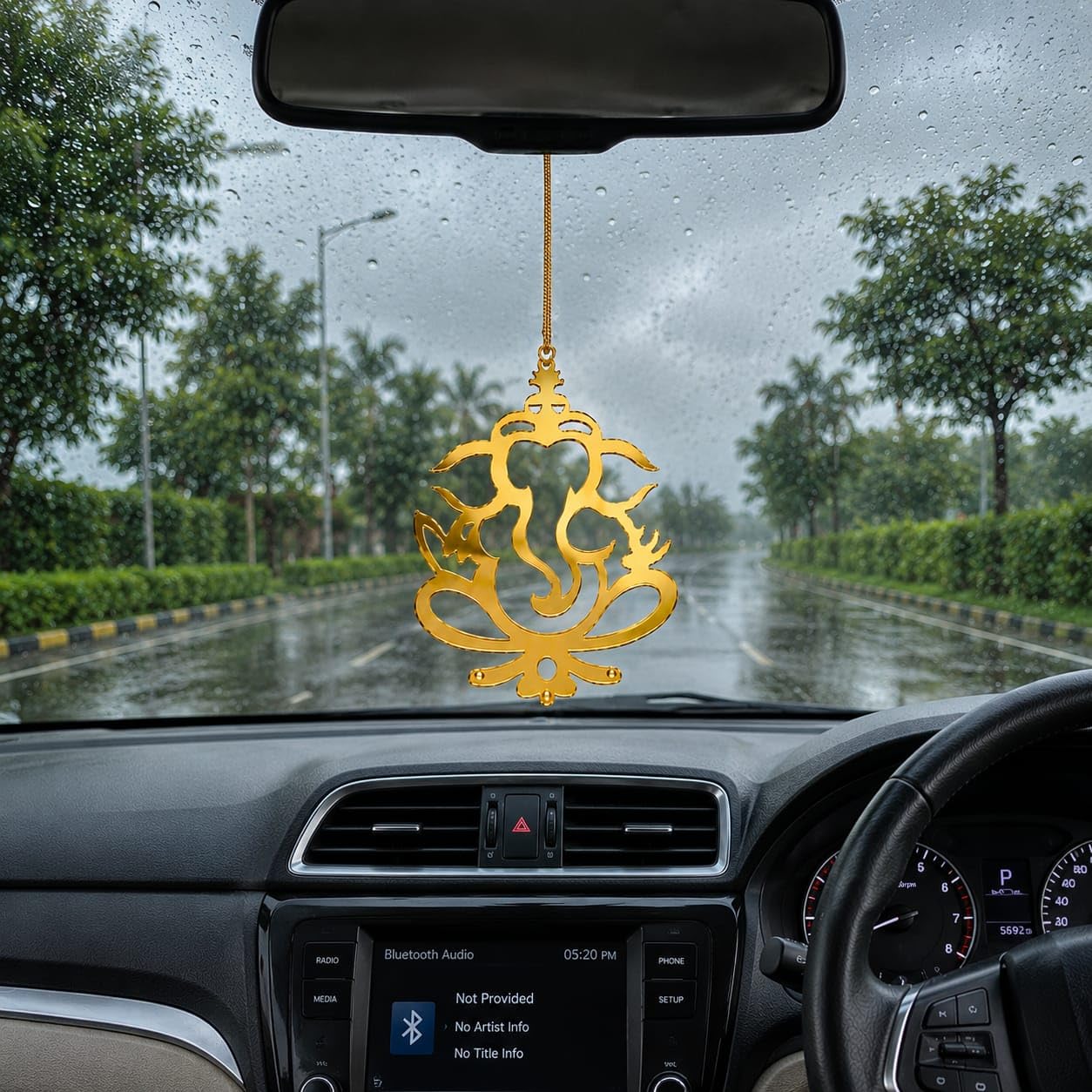 MONSSA Ganesha Dream Catcher Car Decoration Items Interior Spiritual Charm Car Hanging Accessories Interior Protection Ornament for Positive Vibes Car Mirror Hanging Gift - Golden.-image-23