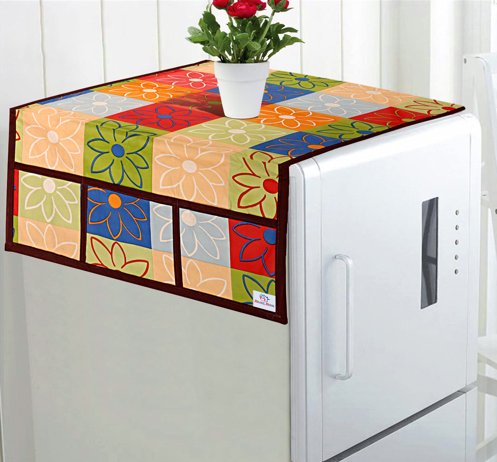 Heart Home Fridge Top Cover|Floral Print & Water Resistant PVC Material|6 Utility Side Pockets with Plain Border|Size 98 x 58 CM, Pack of 1(Blue) (B095CGBRZW) Amazon Price History, Amazon Price Tracker