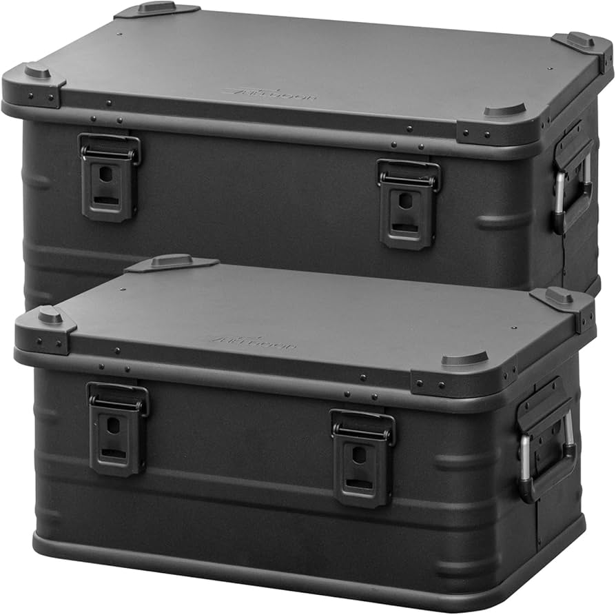 ほぼ未使用 アルミコンテナ マットブラック アウトドア収納ボックス キャンプ Amazon.co.jp: FIELDOOR アルミ コンテナ ボックス 蓋付き 【マット