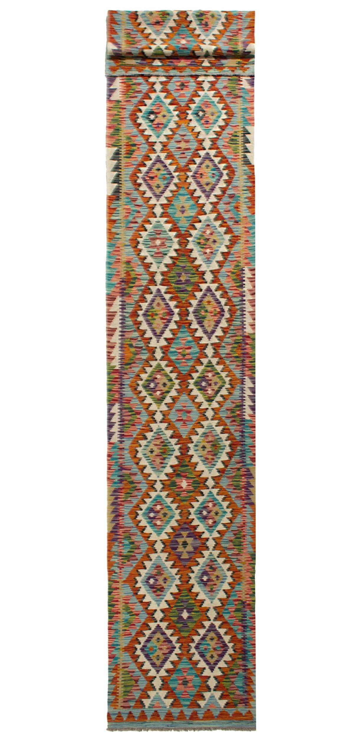 Kilim Afghano fait à la main tapis de couloir style Herat multicolore haut de gamme