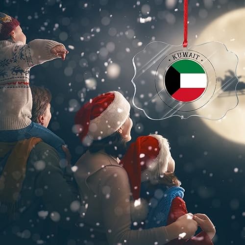 Vista 90 de Bandera nacional de Kuwait, decoración de árbol de Navidad de acrílico, adorno de recuerdo de la ciudad, adorno colgante para árbol de Navidad