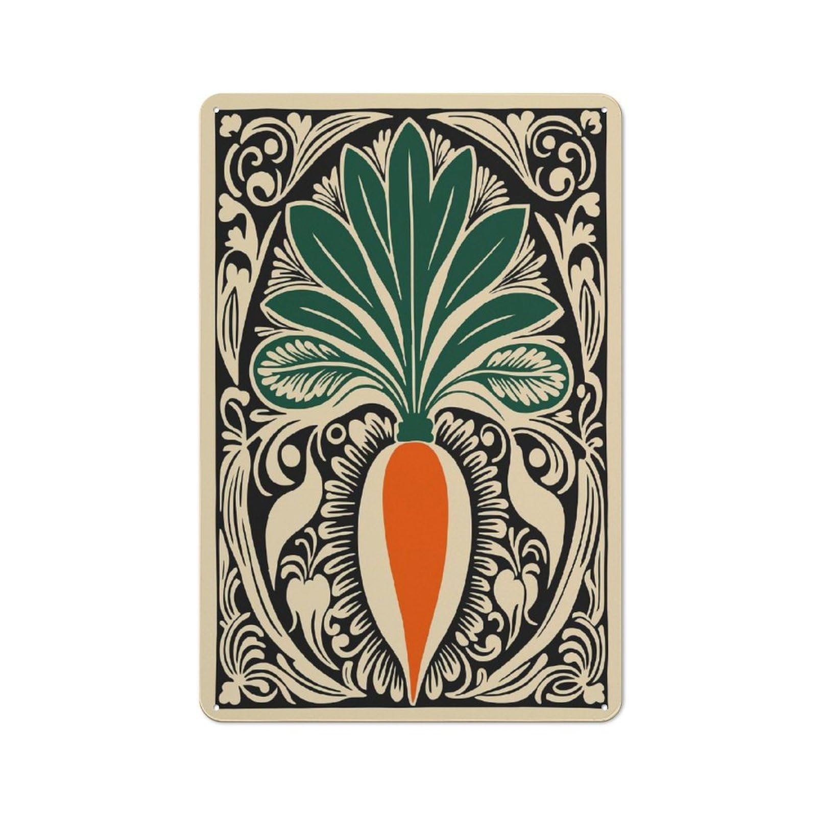 Junmoney Style-15 Metal Wall Sign 30X20cm Featuring Ornate Carrot Illustration For Hallway Wall, For Vintage Wall Decor Fans, For Cafés, Pubs And Restaurants