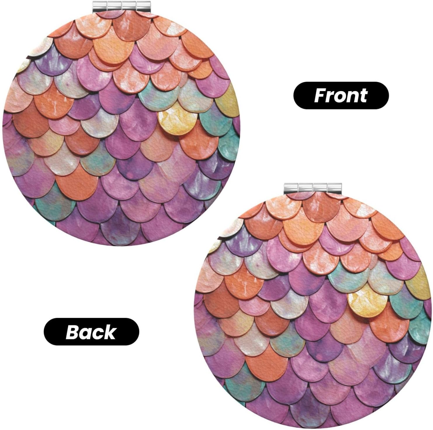 Mermaid Scales Background Compact Mirror for Purse, 1x/2x Magnifying Double-Sided Cosmetic Mirror Portable Travel Mirror for Beauty, Foldable, Handheld Vanity Mirror for Women Gift image 2