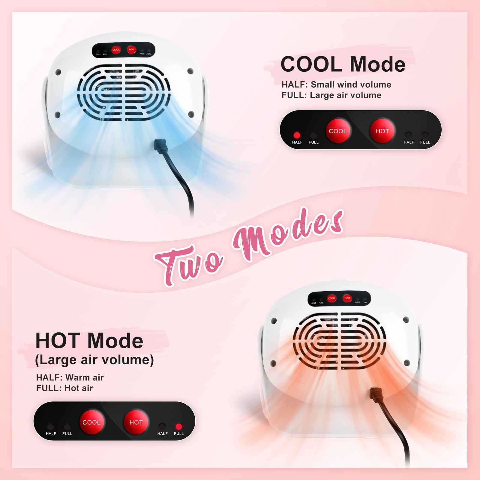 Roadtime Air Nail Dryer,600W Tragbarer Nageltrockner,Drehbar Nagellack Trocknergerät für beide Hände und Füße,Vier Ebenen warmer und kühler Windgebläse-Trockner für Zuhause und Salon