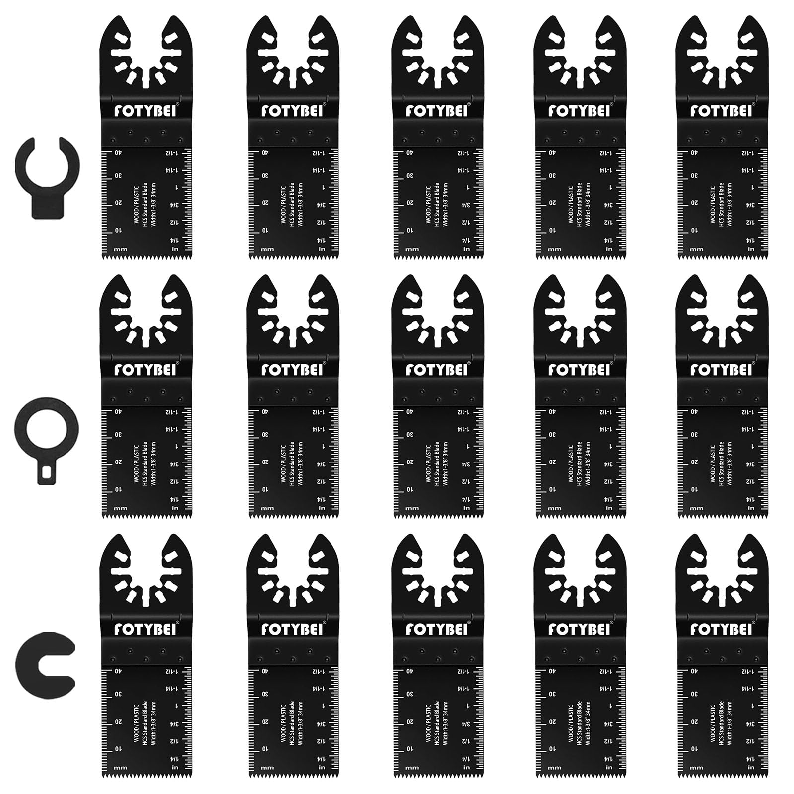 Fotybei Black 15Pcs Multi Tool Blades Universal Oscillating Saw Blades Wood Metal Multitool Blades Accessories Compatible With Dewalt, Makita, Milwaukee, Ryobi, Rockwell And More