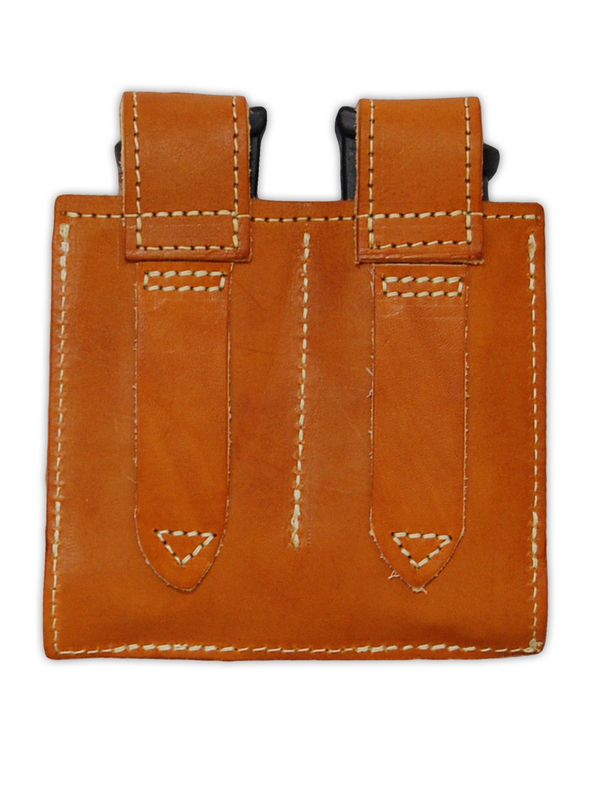 Barsony Saddle Tan Leather Double Magazine Pouch Compatible with Glock 17 20 21 22