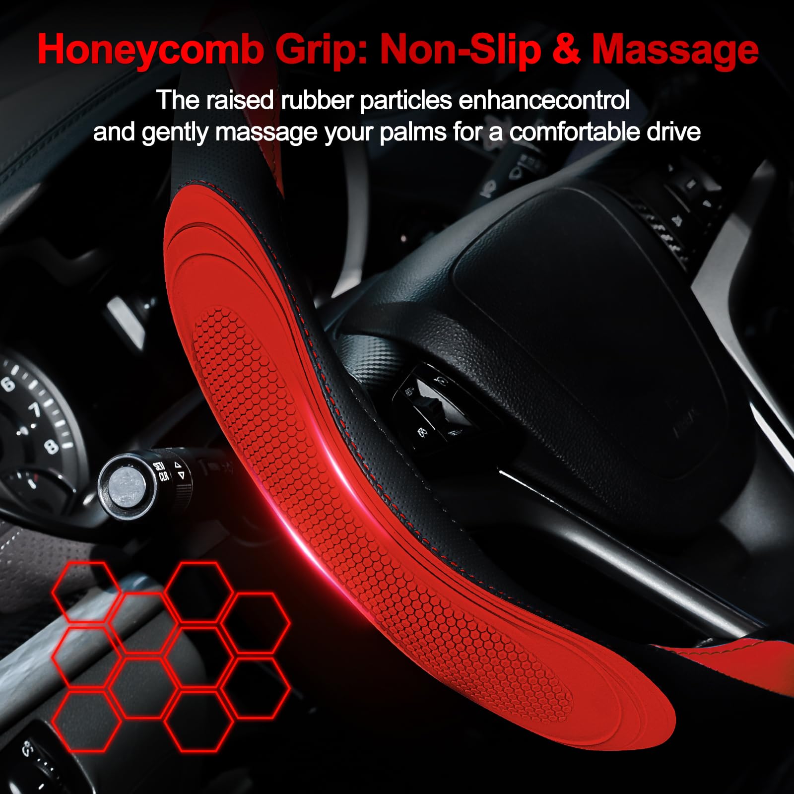 Couvre Volant en Cuir pour Voiture - Couvre de Volant Sportage Universal 37-38cm Noir, Couvre Volant Respirante Antiderapante, Rouge
