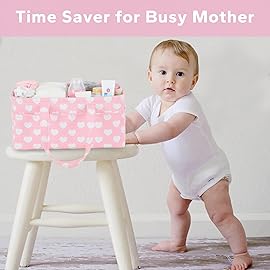 QiANBiRD Diaper Caddy Organizer for Baby Girl-Nursery Storage Bin-Portable Car Organizer for Diapers and Baby Wipes- Baby Shower Registry Basket Newborn Must Have Tote Caddy BagPink Heart