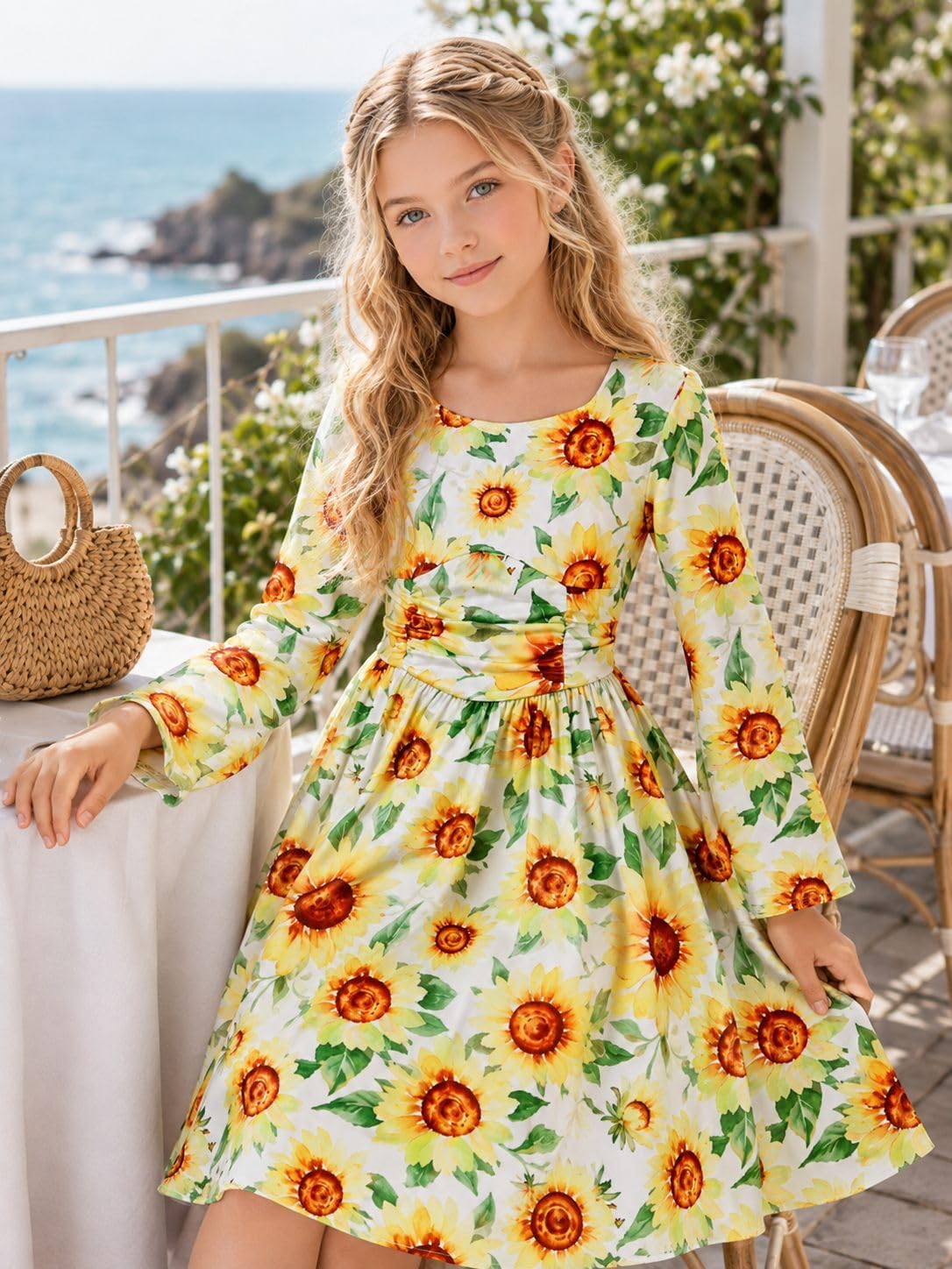 Girls Long Sleeve Boho Dresses Flower Teen Dress 7-14Y image 4