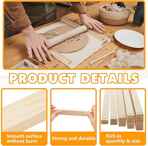 Miniatura 3 de Sasylvia 20 piezas de guía de barro rodante para enseñanza de cerámica, guía de barro, tiras de madera, guías de rodillo de cerámica, herramientas y