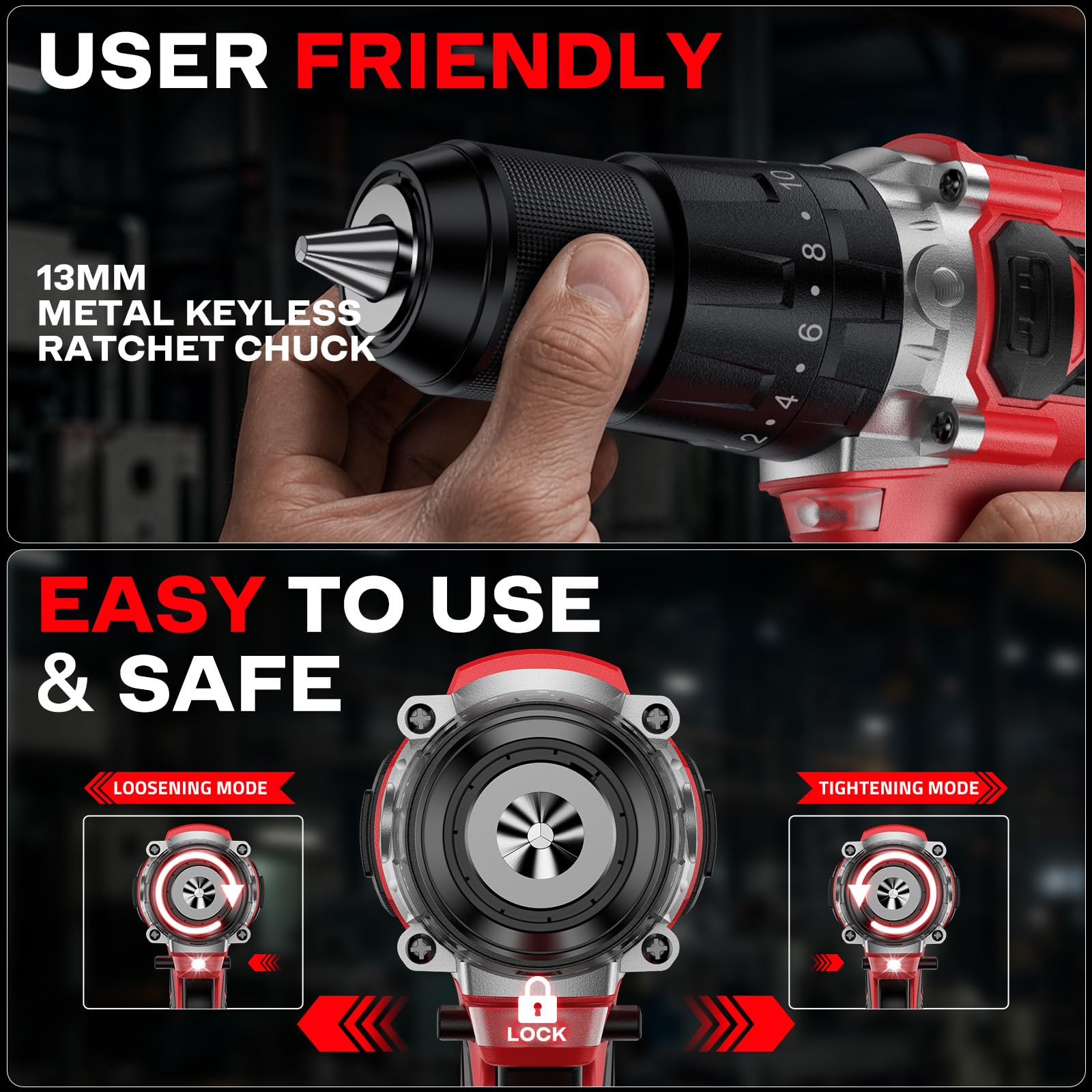 21V Taladro Percutor Bateria - Taladro Atornillador Batería Inalámbrico | Atornillador Electrico con 2 Baterías 4.0Ah, Función Impacto, Sin Escobillas, 20+3 Ajuste Par, 13mm Portabrocas, 2 Velocidad