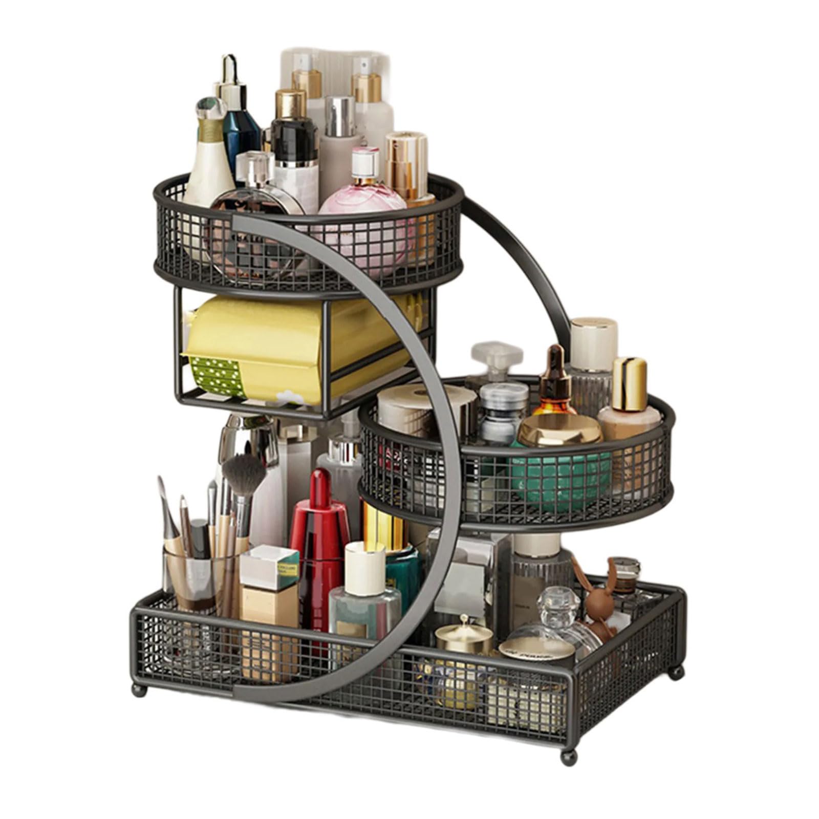 Uqezagpa Without Assembly Metal Cosmetic Organizers Portable Countertop Storage for Skincare Lipsticks Bathroom