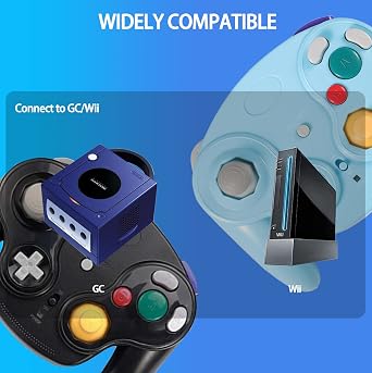 PGYFDAL Wireless Game Cube Controller, 2 Pieces 2.4G Wireless Classic Gamepad with Receiver Adapter for Wii Game Cube NGC GC (Black and Blue)