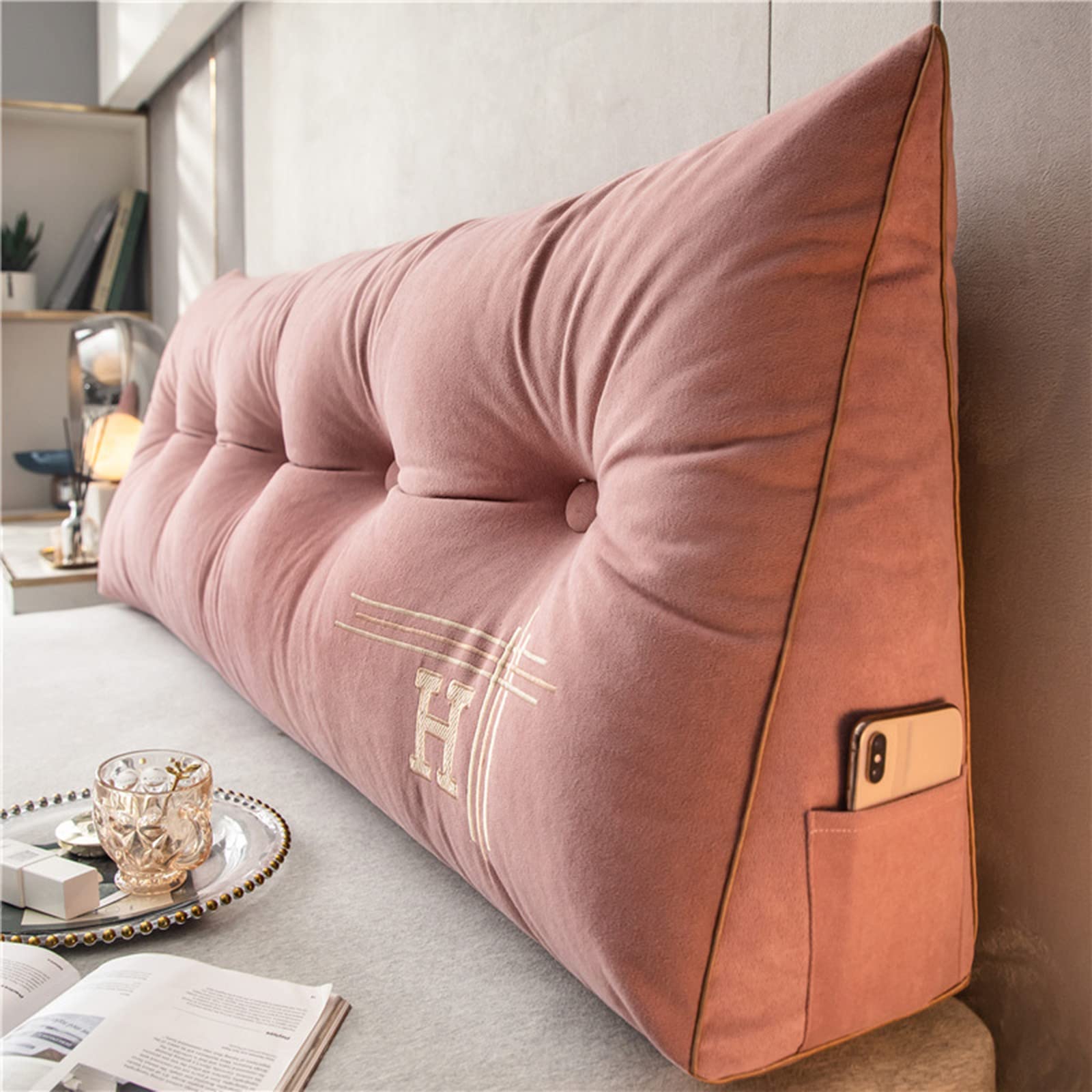 UVCMDUI Headboard Pillow, King Size Triangular Bedside Cushion, Headboard Cushion Wedge Backrest Support Cushion for Bed Sofa Rest Book Reading,Pink,200cm/78.7in