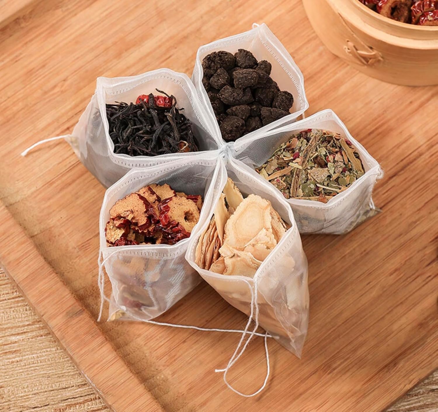 100pcs Disposable Tea Filter Bags With String - Pyramid Bags For Loose Leaf Tea & Herbs 3 thumbnail image
