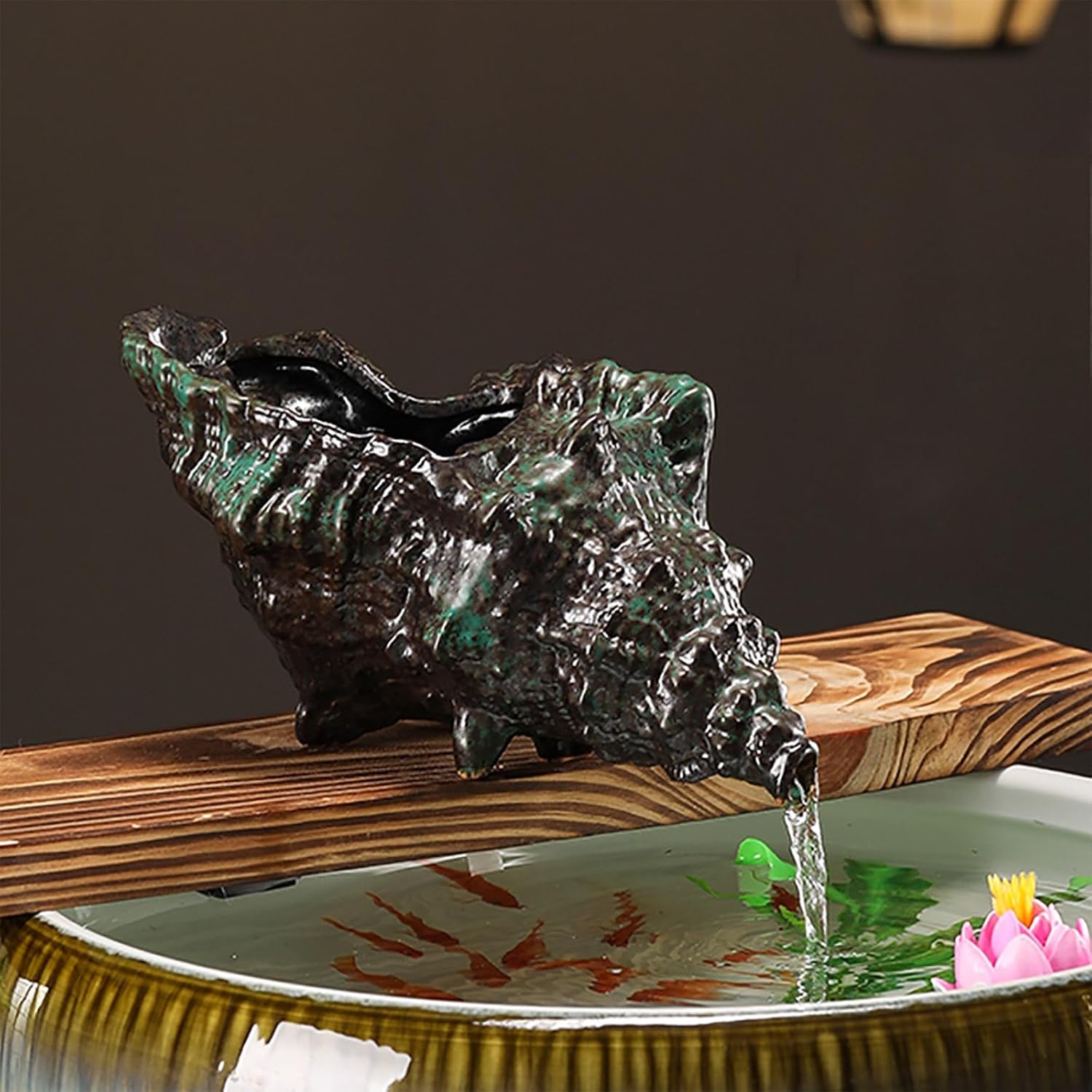 Garden Pond Spitters, Waterfall Ceramic Jar Fountain Decor, Fountain Circulation Outlet Spray Tank, Ideal for Garden, Hotel, and Fish Pond Landscape Decoration(Green,25cm*15cm*12cm/9.8 * 6 * 5in)