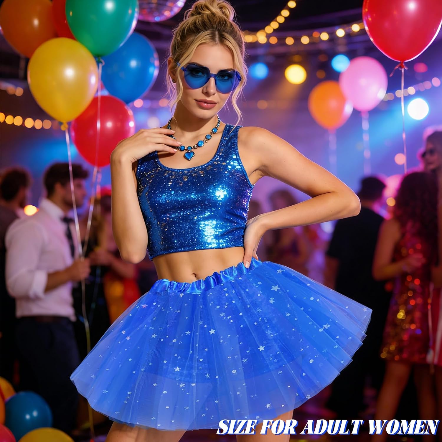 2 PCS Adult Tutus Skirts for Women Sequined Tutu Skirt Elastic Tulle Tutu Colored Tutus for Dance Runners Halloween Party