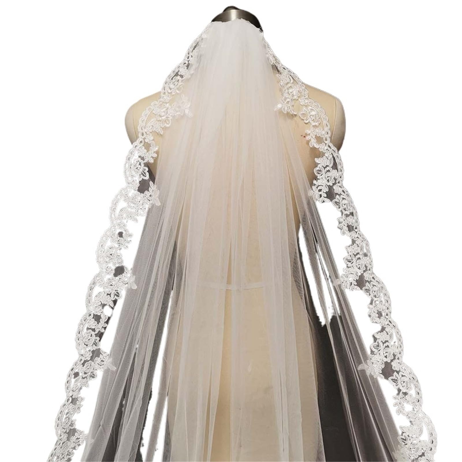 velo sposa Customized Real Photos Long Lace Bridal Veil With Comb 3.5 Meters White Iovry Wedding Accessories per Matrimoni, Feste di Addio al Nubilato