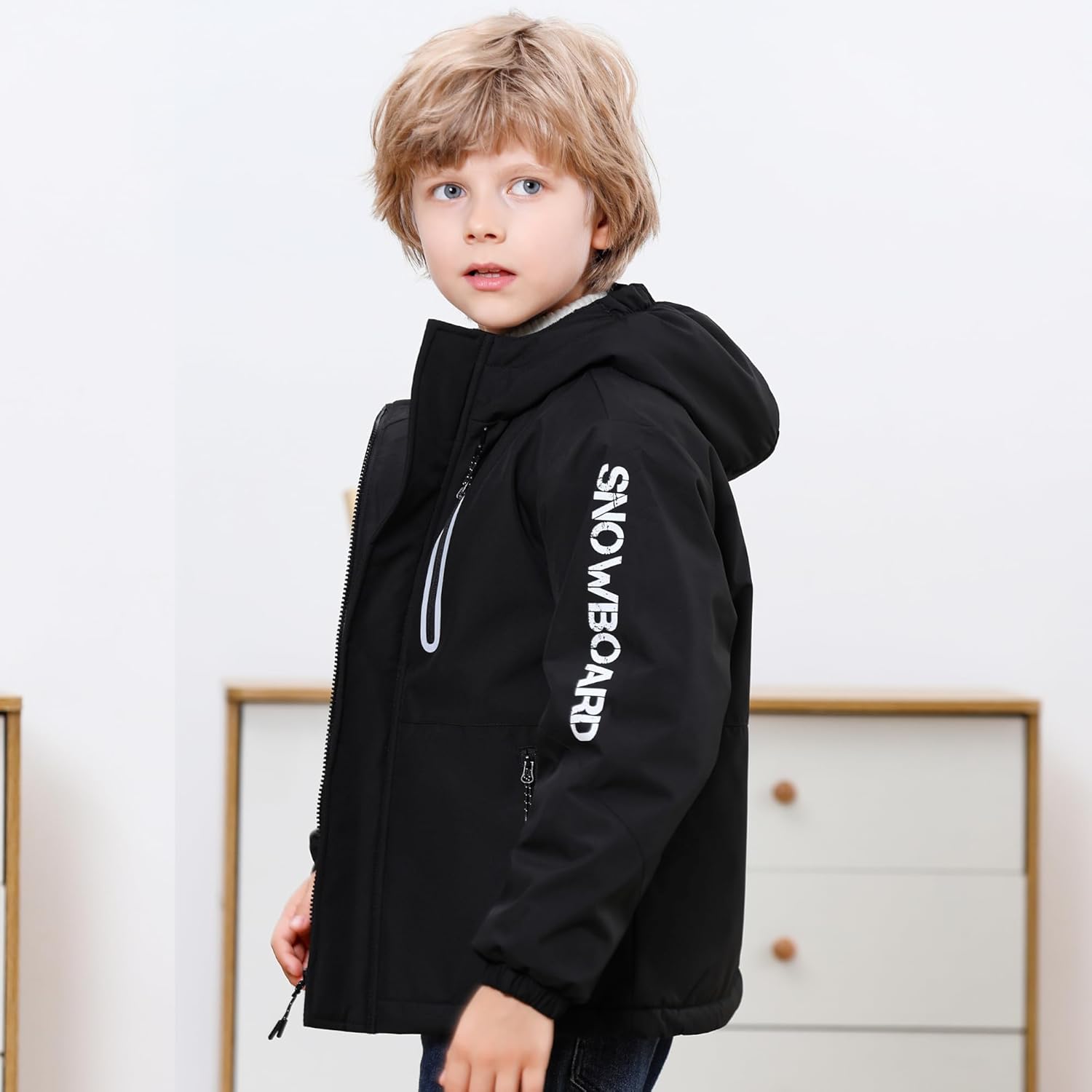 Boys' Waterproof skiing Jacket - Winter Fleece Lined Snowboarding Coat with Hood, Windproof Thermal Outer Shell for Kids