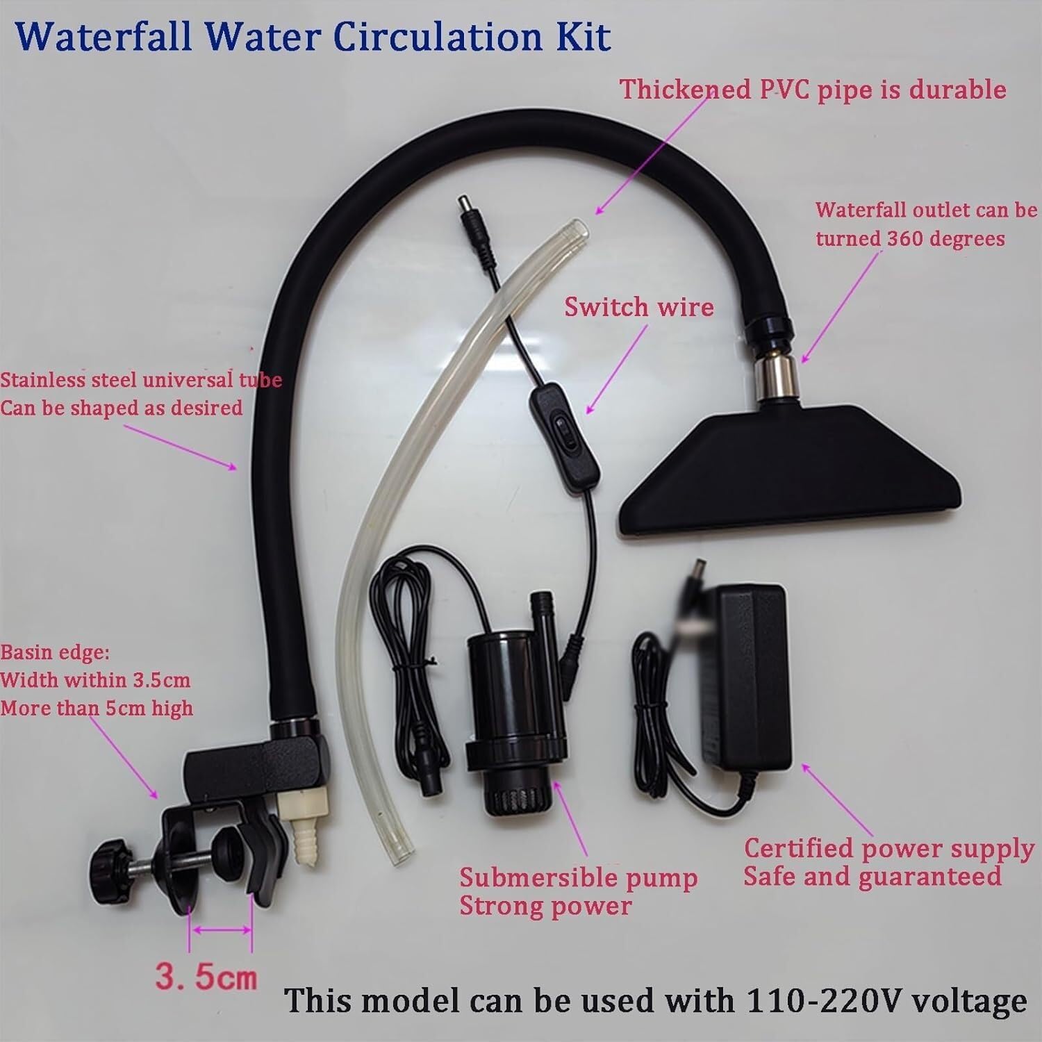 Head Spa Spout with Pump, Spa Basin Faucet Water Circulation Frame, 360° Adjustable Waterfall Shower Head, Shampooing Bed Accessories for Hair Salon