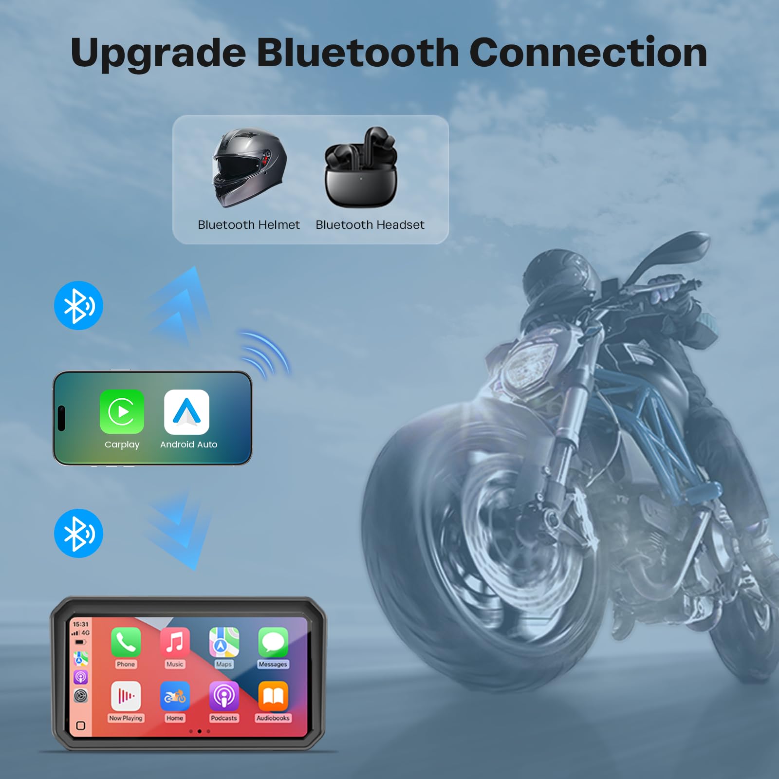 WonVon 6.25 Inch Wireless Motorcycle Carplay GPS Navigation System with Apple Carplay and Android Auto Portable Screen with Dual Bluetooth, Navigation, Siri, Google Assistant